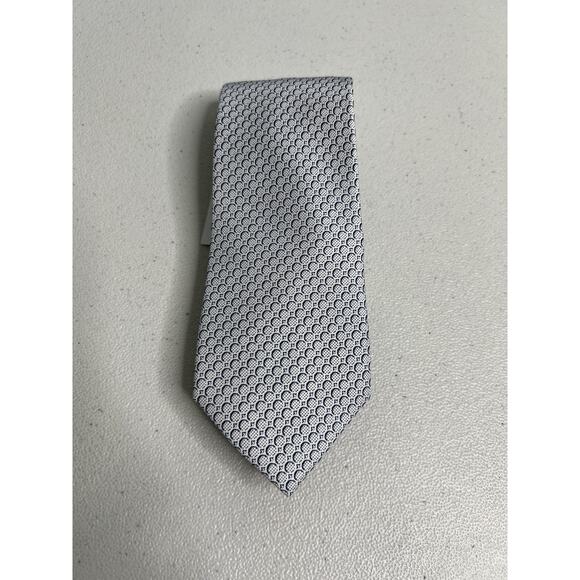 Calvin Klein Blue and White Geometric Pattern 100% Silk Slim Designer Tie NWT - Picture 1 of 7